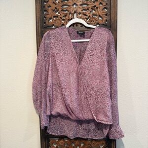 DKNY Mauve-Pink Printed Faux Wrap-Front Blouse
